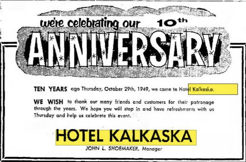 Hotel Kalkaska (Hotel Sieting) - Oct 1959 Ad